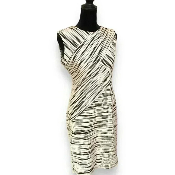 Calvin Klein Sleeveless Black and White Striped Stretch Bodycon Dress - Picture 2 of 16